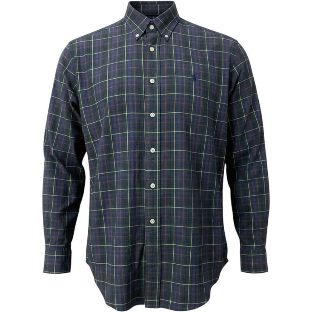 Polo Ralph Lauren Blake Mens XL Plaid Button Down Shirt Navy Blue Green Cotton